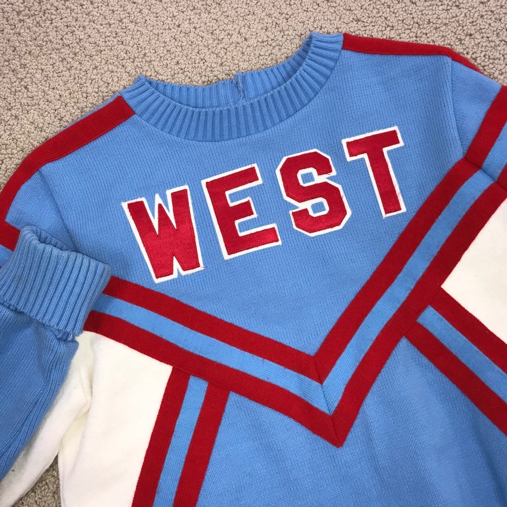 Vintage Varsity Spirit Fashions West Cheerleader Sweater Blue Red White Size 38